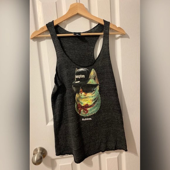 Upper Playground Black Cat Printed Tank Top - Picture 1 of 7